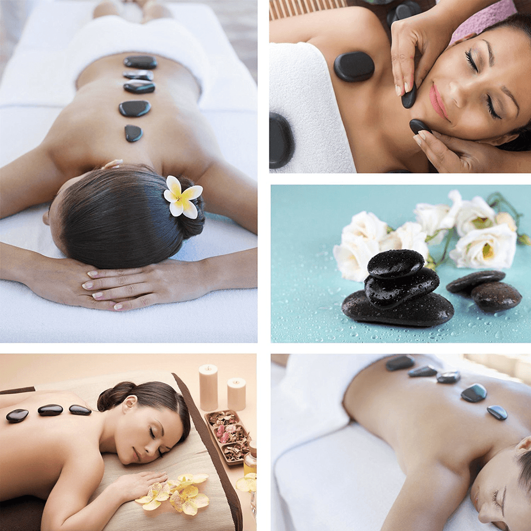 16Pcs SPA Massager Accessories Skin Relief Therapy Hot Rock Basalt Stones Set Heating Box - MRSLM