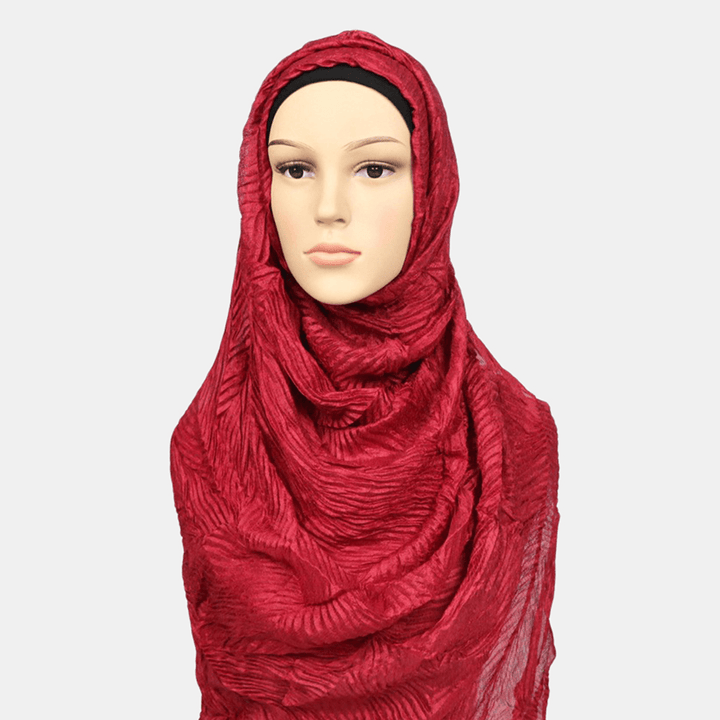 Women Polyester Solid Color Silk Ethnic Turban Hijab Scarf - MRSLM