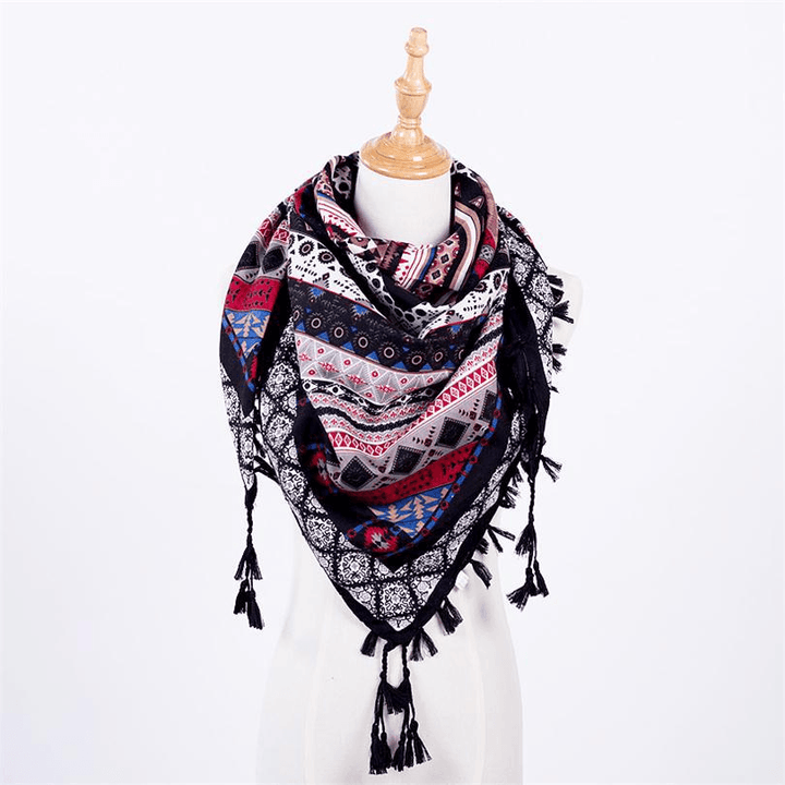 Ethnic Style Fringed Scarf Jacquard Square Scarf - MRSLM