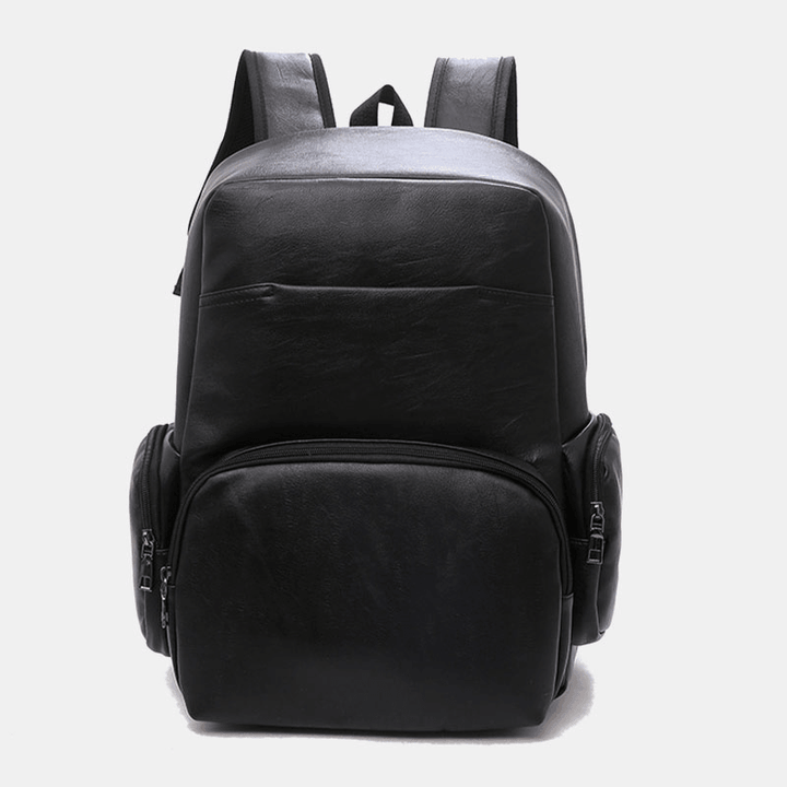 Men Women Faux Leather Large Capacity Backpack - MRSLM