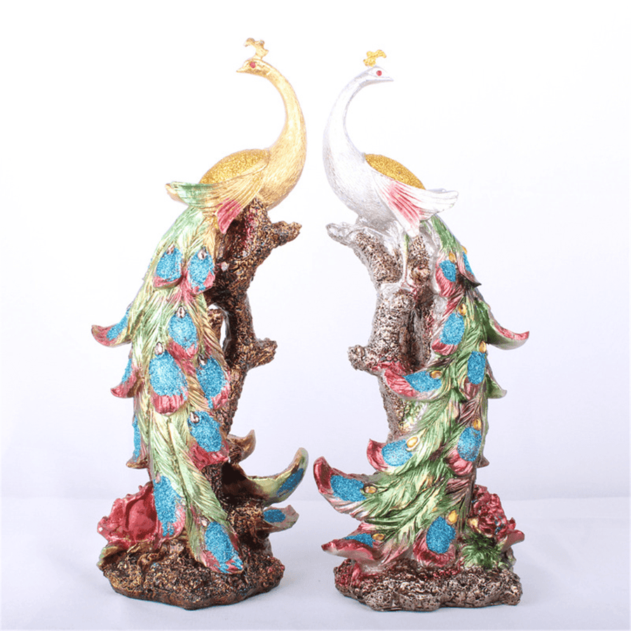 16.5X12.5X42Cm Peacock Statue Resin Decorations Sculpture Home Study Room Desktop Gift - MRSLM