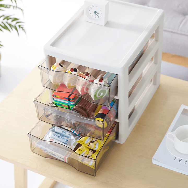 Office Combination Drawer Storage Cabinets Desktop Filing Cabinets with Pulleys Transparent Storage Cabinets Plastic Three-Layer/Four-Layer Storage Box Cabinets Desktop Model - MRSLM