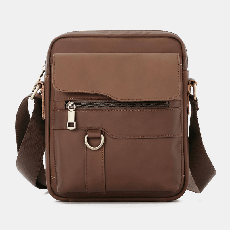 Men Genuine Leather Large Capacity Vintage Casual 6.5 Inch Phone Bag Crossbody Bag Shoulder Bag Messenger Briefcase - MRSLM