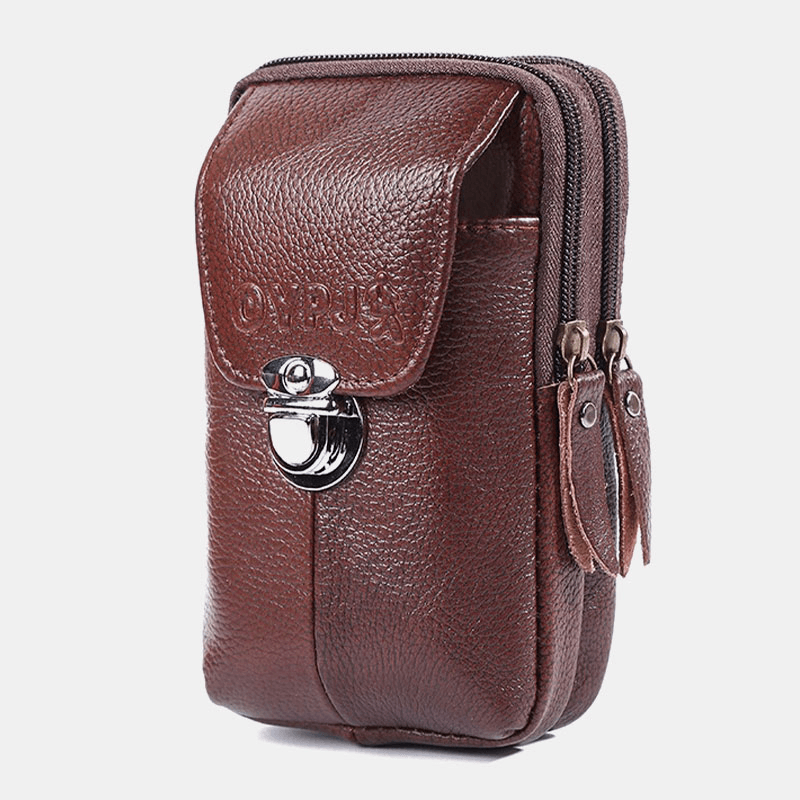 Men Genuine Leather Retro Business Waterproof 6.3 Inch Phone Bag Waist Bag with Belt Loop - MRSLM