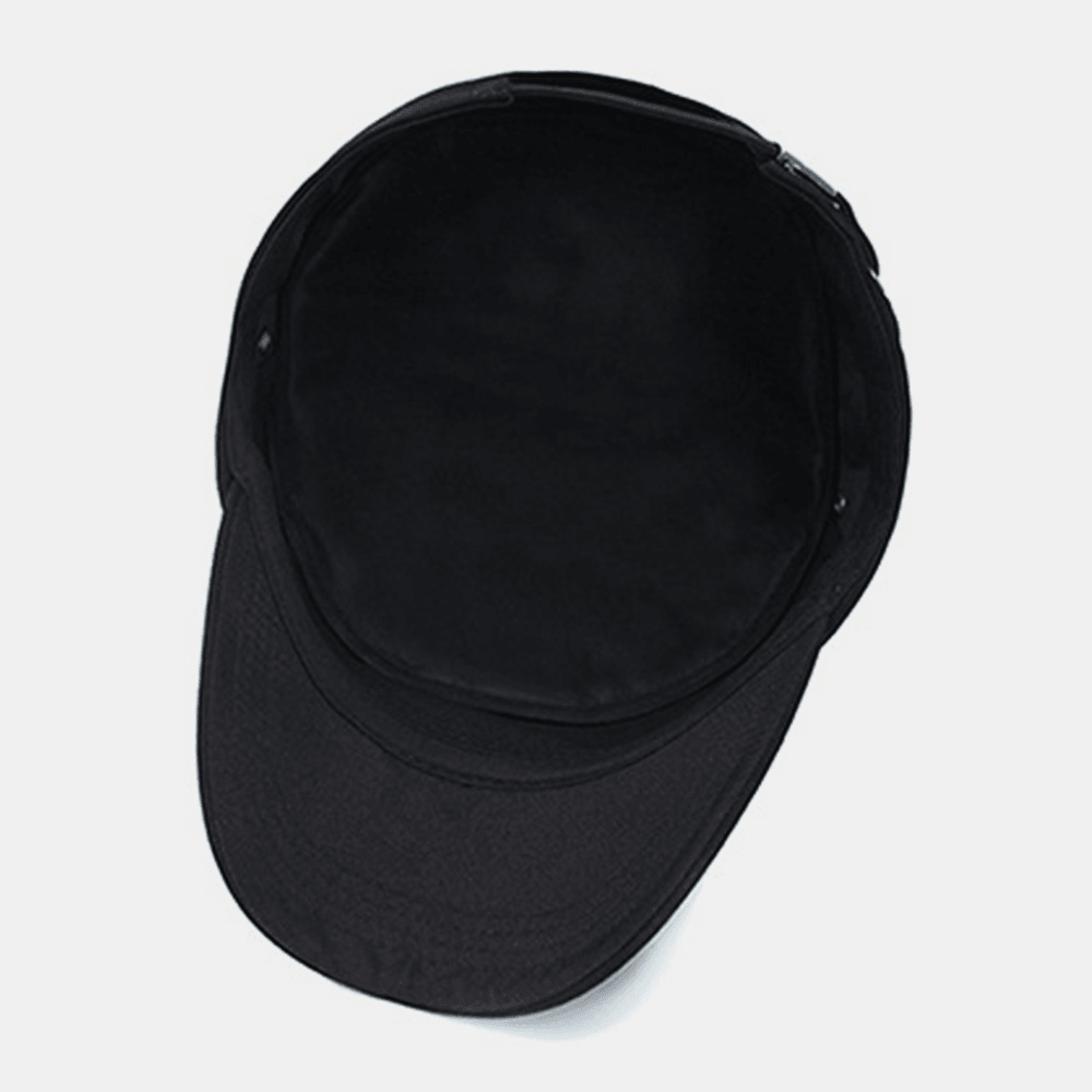 Men Metal Label Wide Brim Breathable Hole Design Army Cap Cadet Hat Casual All-Match Spring Summer Sunshade Military Cap Flat Top Cap - MRSLM