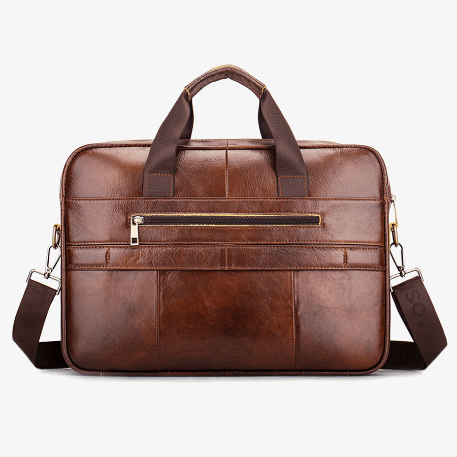 Cowhide Men'S Business Briefcase Leather Retro Messenger Bag Casual Business Bag Portable Briefcas - MRSLM