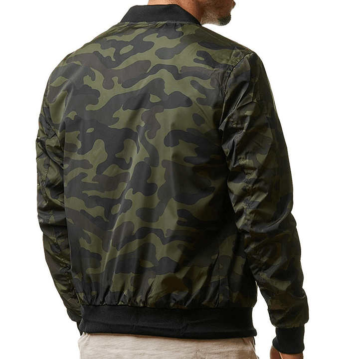 Mens Military Camouflage plus Size Arm Zipper Pocket Casual Jacket - MRSLM