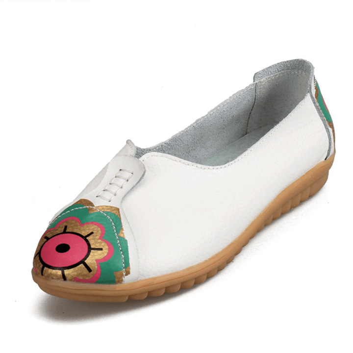 Sun Eye Flower Pattern Soft Leather Slip-Ons Lazy Driving Flat Loafers - MRSLM