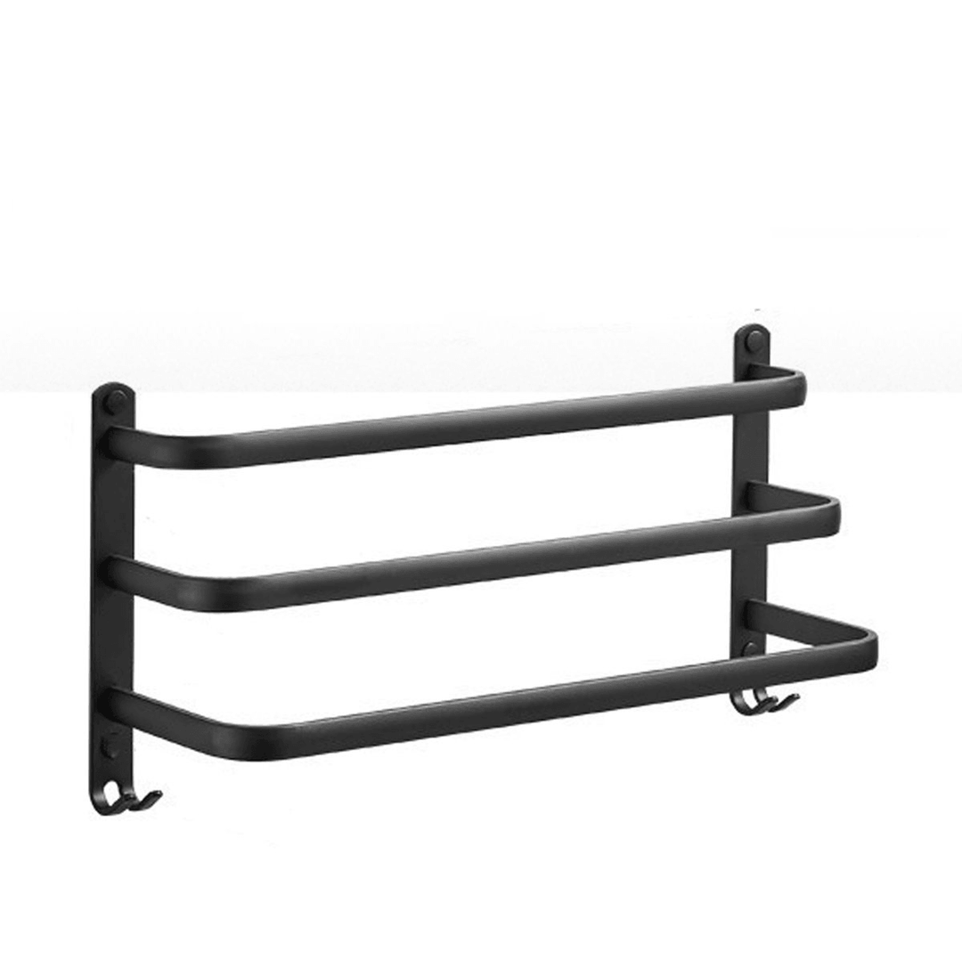 Towel Hanger Wall Mounted 30-50 CM Towel Rack Bathroom Aluminum Black Towel Bar - MRSLM