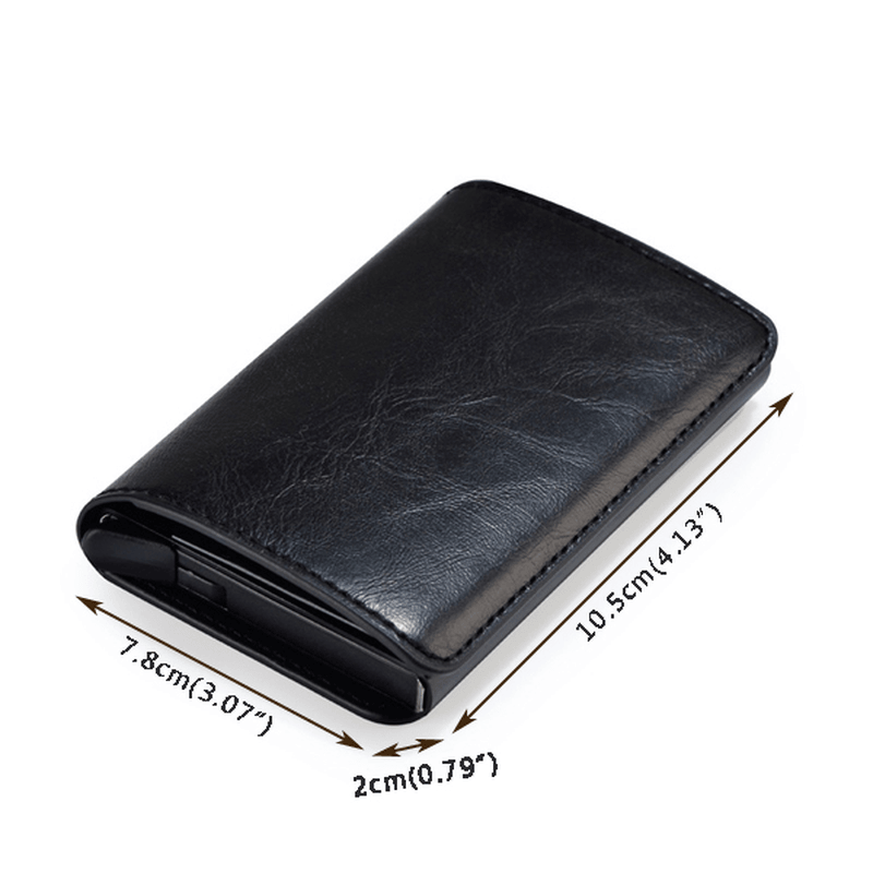 Men Faux Leather Retro Automatic Card Case Metal Card Holder - MRSLM