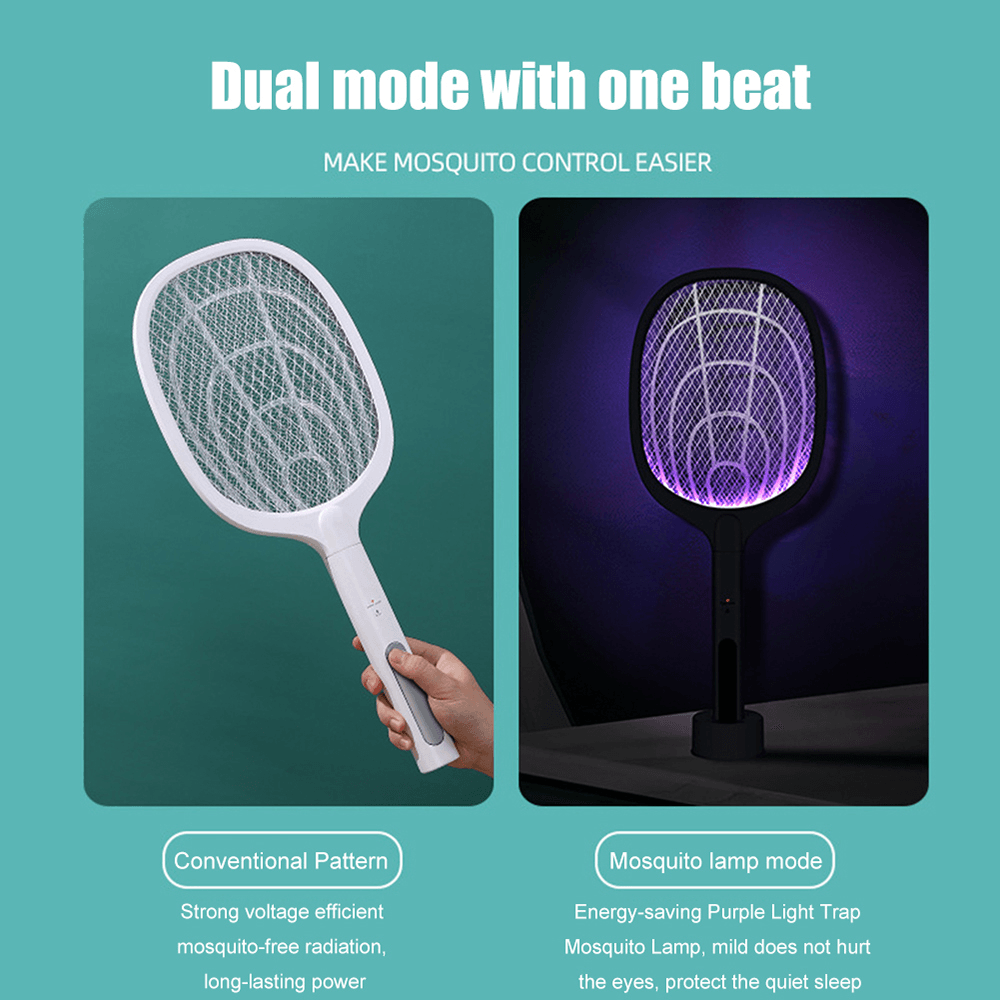 2 in 1 Portable Mosquitos Killer Pest Control 3000V Bug Racket Fly Swatter Safety Mosquito Killer Lamp for Indoor Outdoor - MRSLM