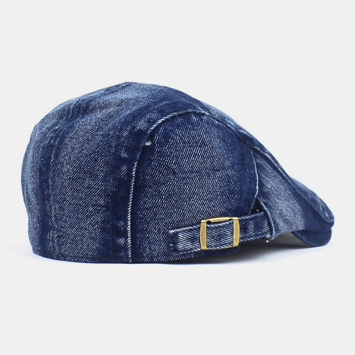 Men Made-Old Denim Solid Retro Casual Sunshade Forward Hat Beret Hat Flat Hat - MRSLM