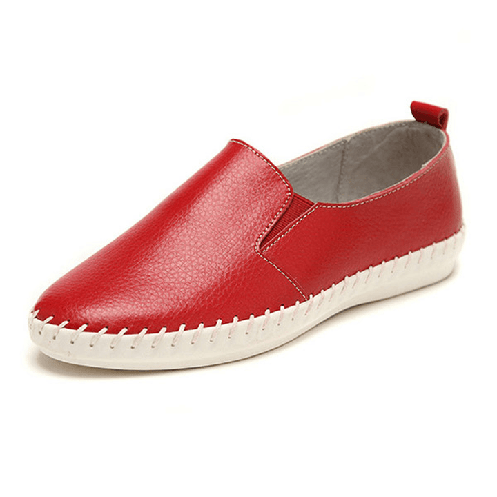 Women Spring Casual Flat Shoes Slip on Loafers Soft Bottom Leather Flat Shoes - MRSLM