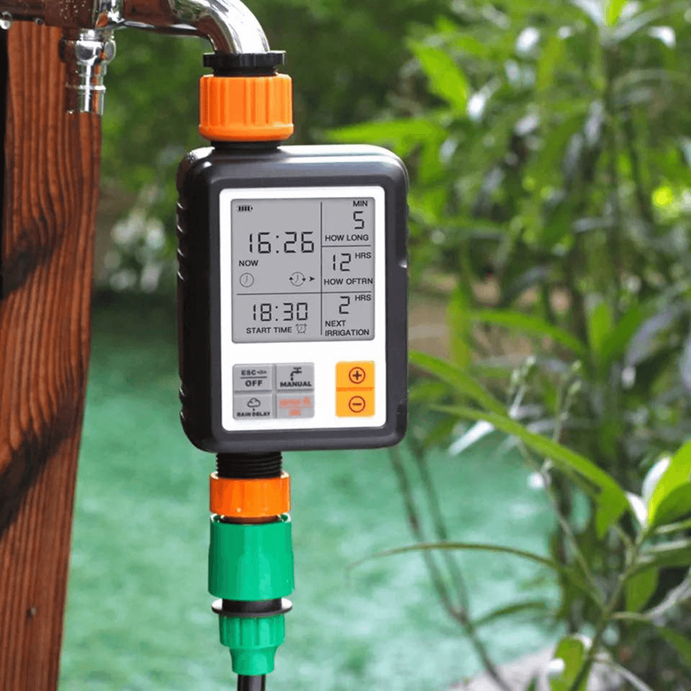 Digital Programmable Water Timer Automatic Watering Device 3" Large Screen IP65 Waterproof Rain Delay for Outdoor Garden Lawn Growing Plants Flowers - MRSLM