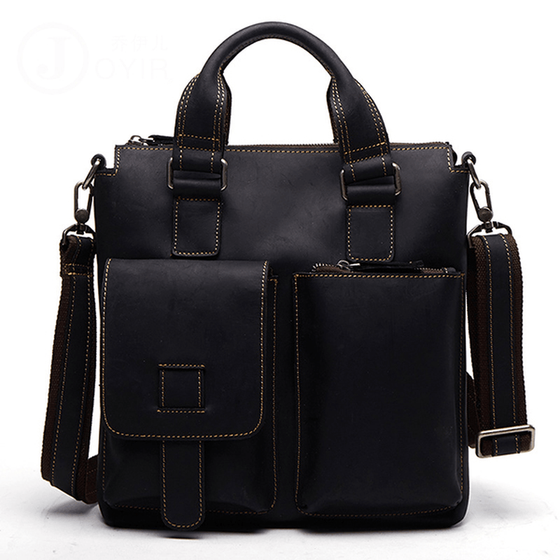 Men Genuine Leather Retro Handbag Crossbody Bag Casual Business Shoulder Bag Briefcase - MRSLM