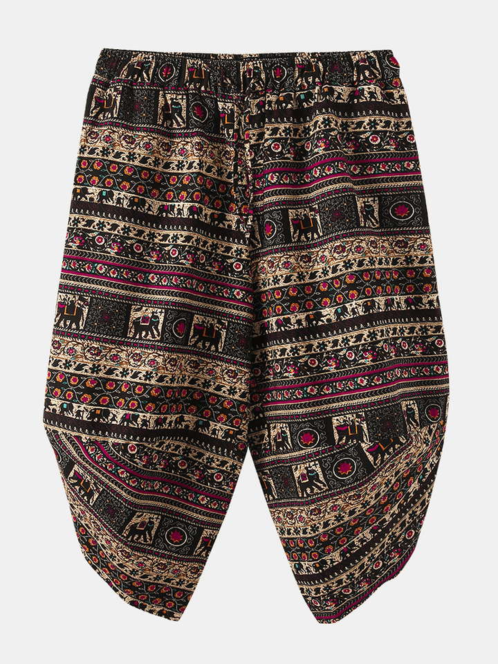 Mens Abstract Print Ethnic Style Pocket Elastic Waist Vintage Pants - MRSLM