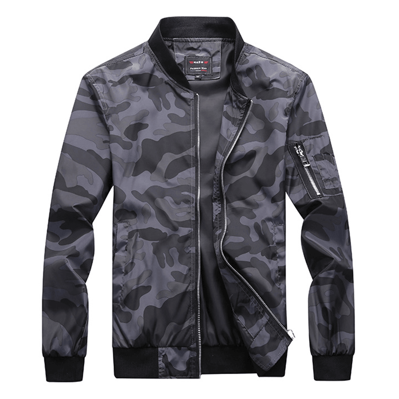 Mens Military Camouflage plus Size Arm Zipper Pocket Casual Jacket - MRSLM