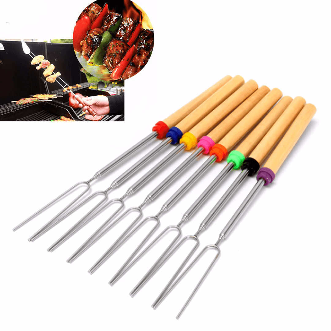 8 Pieces 32-Inch Colorful Telescopic Roasting Marshmallow Barbecue Skewers BBQ Stick Fork BBQ Tools - MRSLM