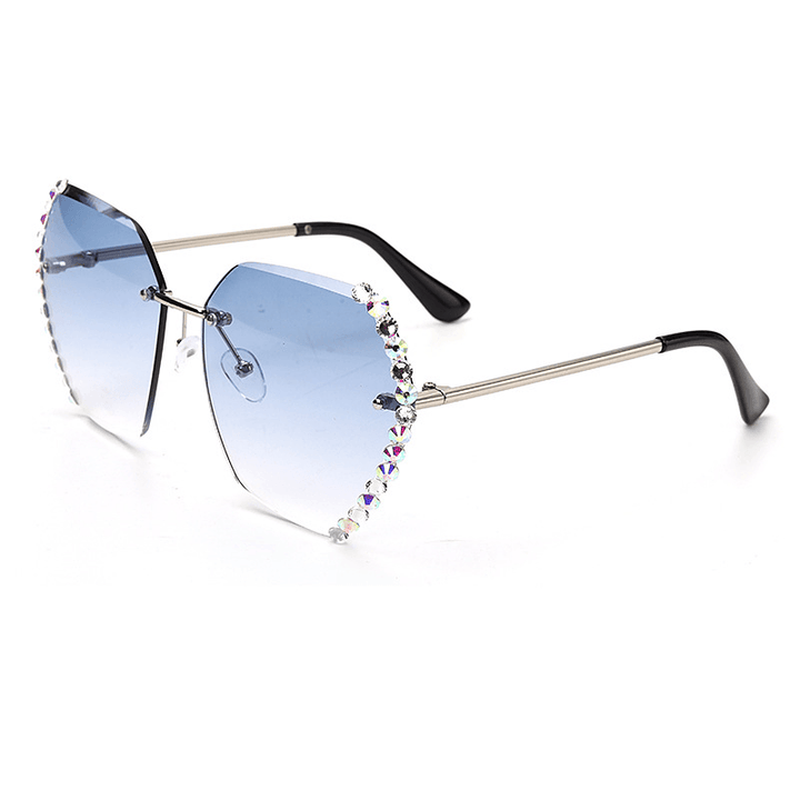 Trendy Frameless Crystal Trim Sunglasses Ladies Anti-Ultraviolet Diamond Sunglasses - MRSLM