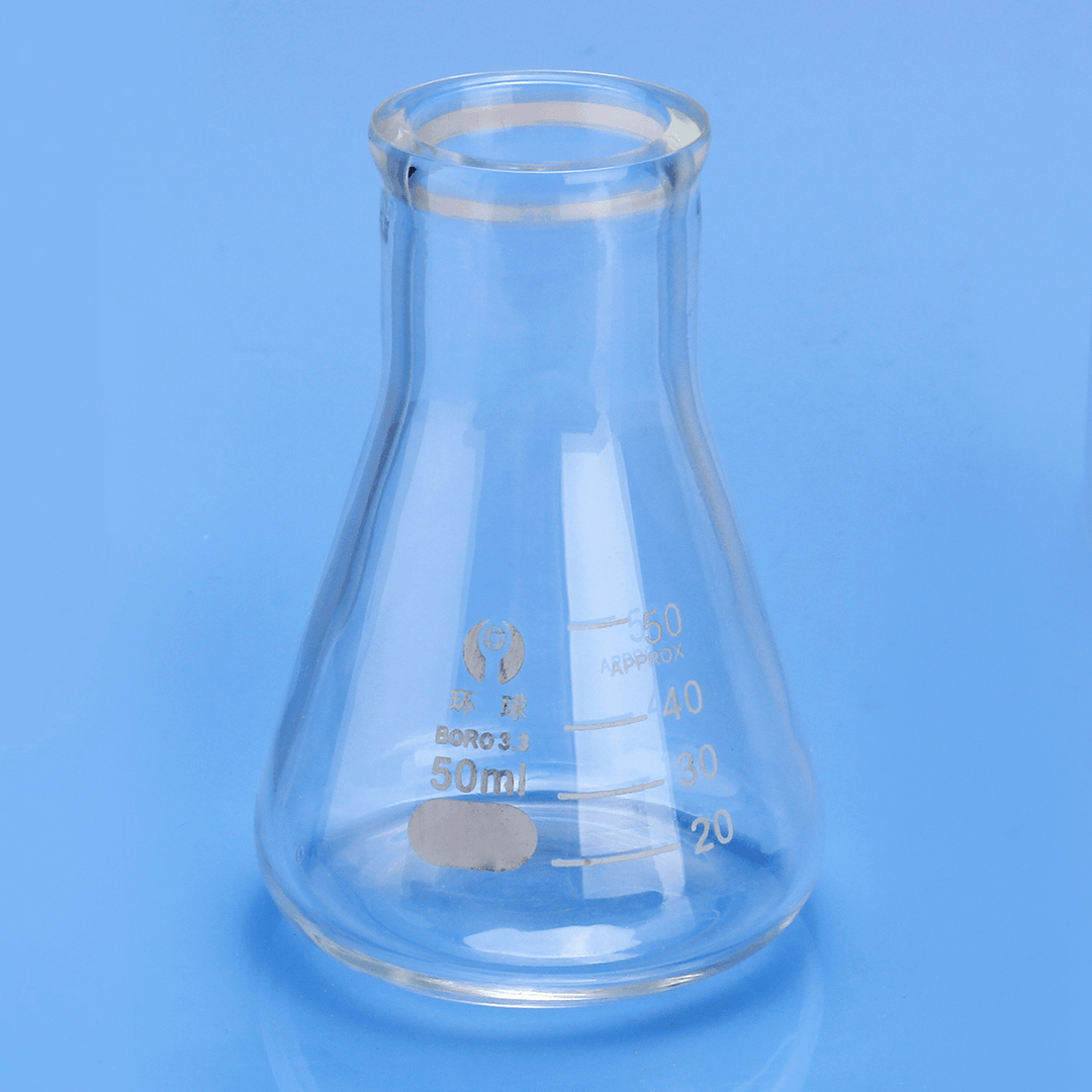 50Ml Lab Glass Erlenmeyer Conical Flask Bottle W/ Rim Borosilicate Laboratory Glassware - MRSLM