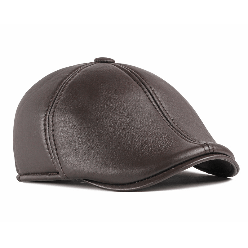 Unisex Ear Protection Warm Forward Cap British Vintage Leather Duckbill Beret Caps - MRSLM