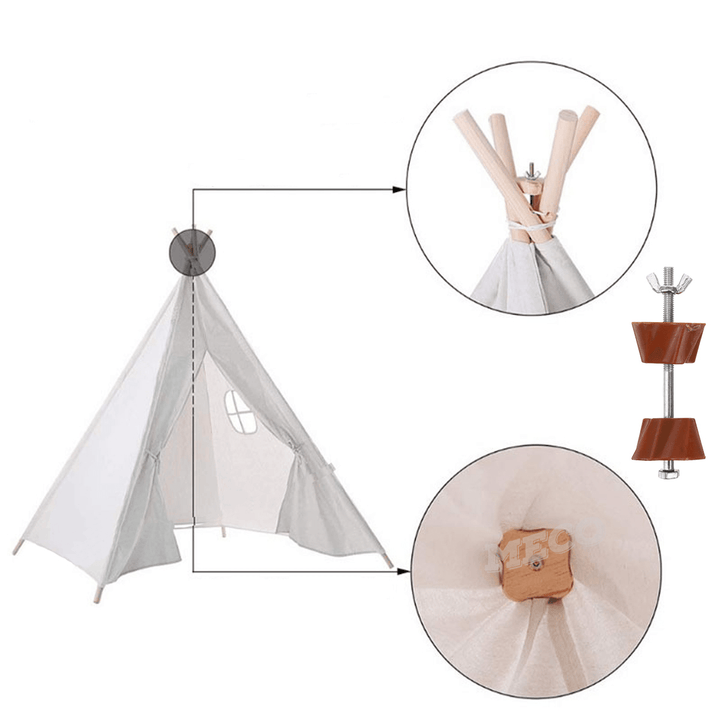 135Cm Kids Teepee Play Tent Pretend Playhouse Indoor Outdoor Children Toddler Indian Canvas Playhouse Sleeping Dome W/ Package Bag Gift - MRSLM