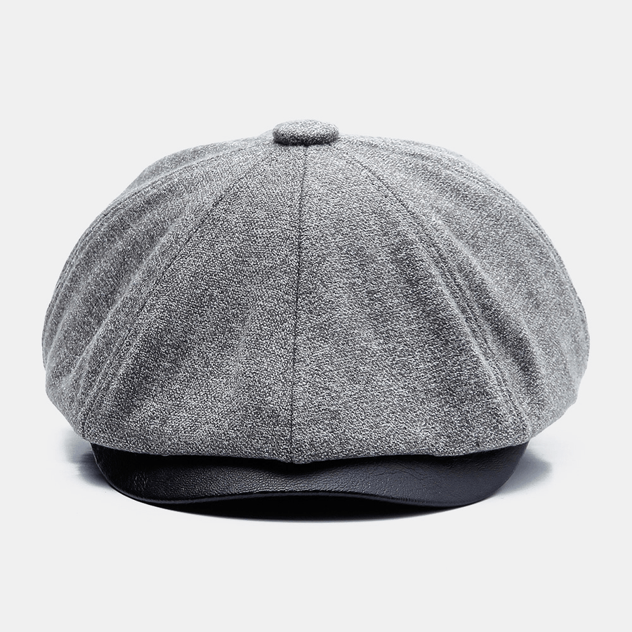 Men Autumn Winter plus Velvet Thicken Octagonal Hat British Retro Outdoor Warmth Short Brim Beret Cap Flat Hat - MRSLM