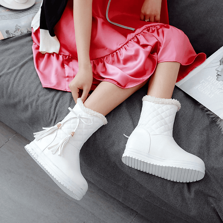 Warm Flat Platform Slip on Causal Soft Ankle Snow Boots - MRSLM