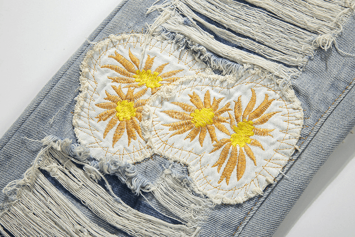 High Street Heavy Hole Daisy Patch Embroidered Jeans - MRSLM