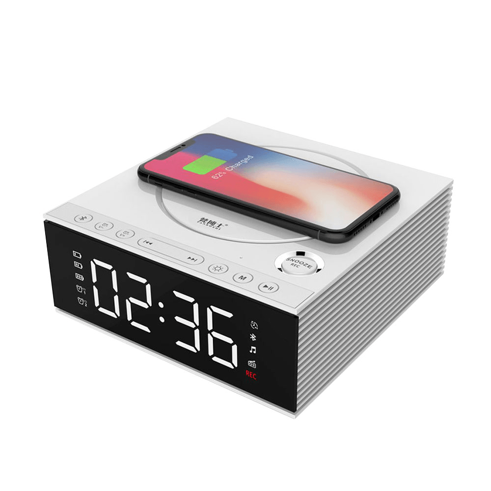 J21S Multifunctional Bluetooth Speaker Phone Wireless Charger FM Radio DIY Alarm Clock Music Record - MRSLM