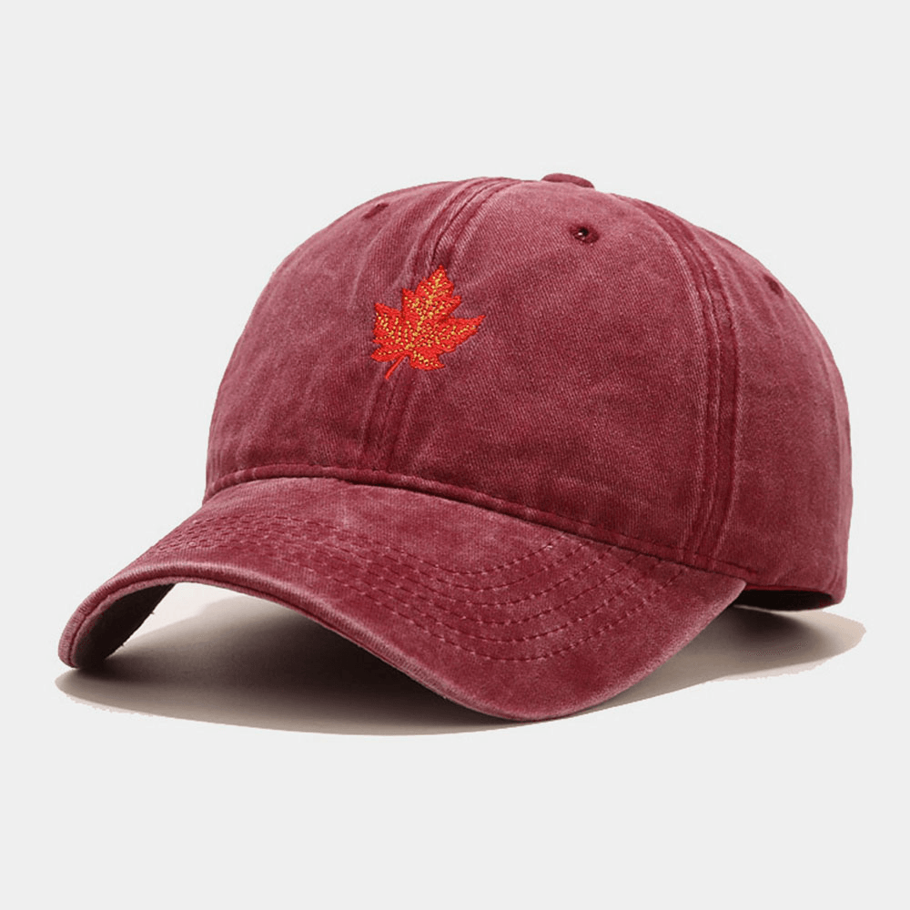 Unisex Retro Curved Brim Maple Leaf Pattern Embroidery Baseball Cap Casual Travel Adjustable Breathable Sunshade Hat - MRSLM