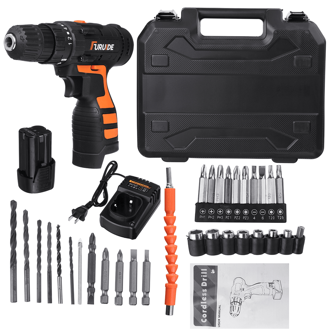 16.8V Electric Drill 2 Speed Electric Cordless Drill Electric Screwdriver Driver with Bits Set and Batteries - MRSLM