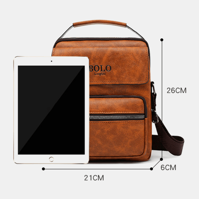 Men PU Leather Multi-Pocket Anti-Theft Messenger Bag Crossbody Bags Shoulder Bag Handbag Briefcase - MRSLM