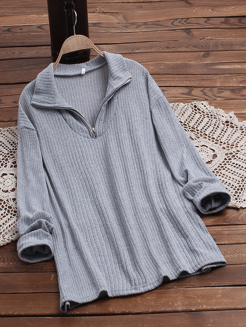 Pure Color Lapel Long Sleeve Causal Knit Sweaters - MRSLM