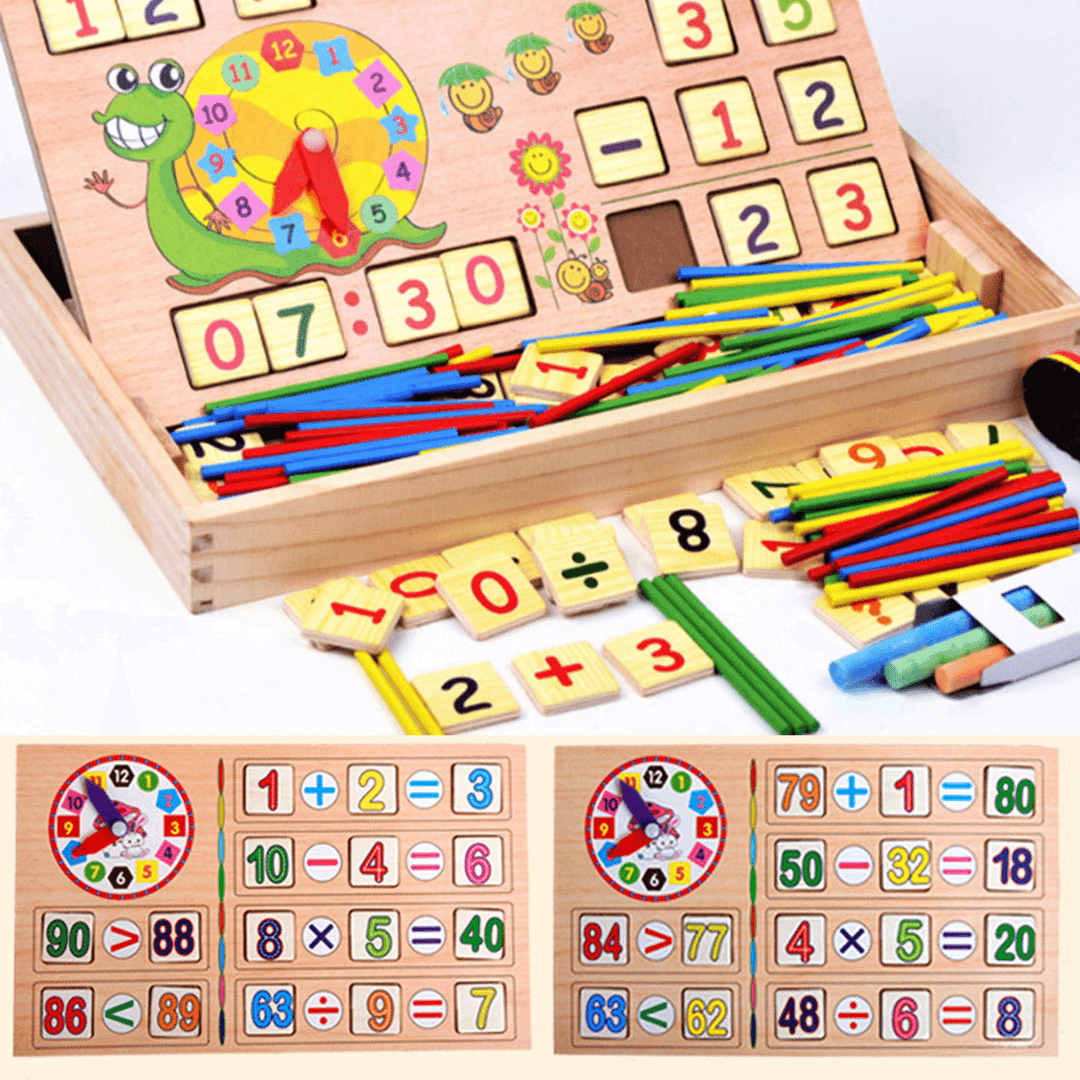 Wooden Clock Number Mathematics Toys Kids Early Learning Math Educational Toys Gift Blackboard Chalk Arithmetic Board - MRSLM