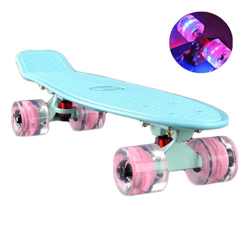 22 Inch Mini Cruiser Skateboard with Flash Wheel Single Banana Longboard Road Skate Board Small Skateboarding for Adult Children - MRSLM