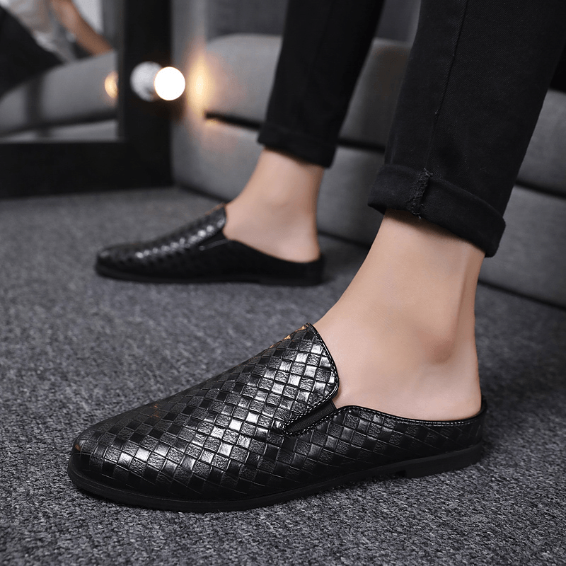 Men Breathable Soft Sole Non Slip Vintage Plaid Closed Toe Casual Slippers - MRSLM