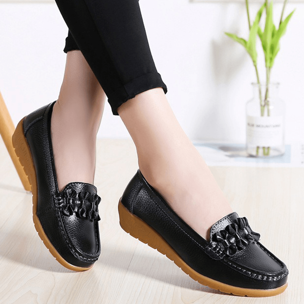 Women Bowknot Stitching Decor Comfy Slip Resistant Casual Loafers - MRSLM