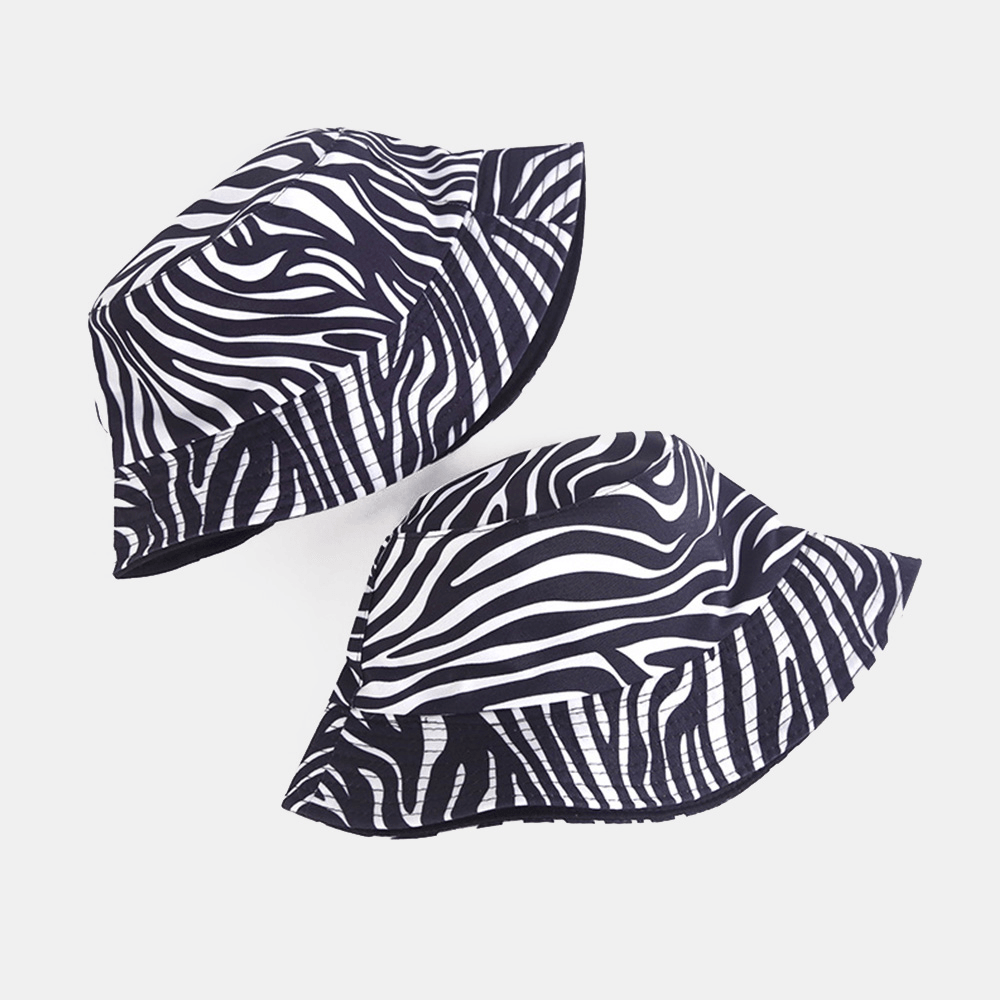 Women Double-Side-Wear Zebra Cow Panda Pattern Print Bucket Hat Fashion Casual All-Match Sunscreen Beach Hat - MRSLM