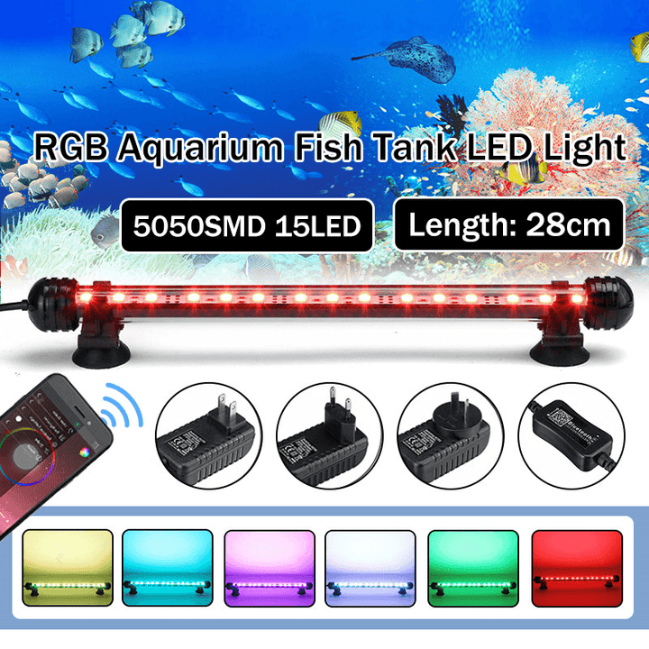 28Cm RGB APP LED Aquarium Fish Tank Light Submersible Waterproof Bar Strip Lamp - MRSLM