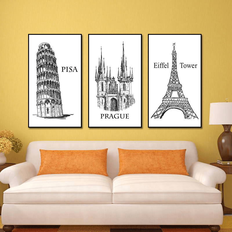 Miico ALTB-A Hand Painted Three Combination Decorative Paintings Architecture Wall Art for Home Decoration - MRSLM