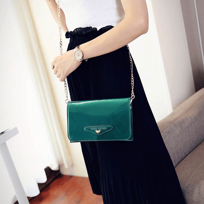 Bakeey Female Casual Patent Leather Small Square Bag Chain Phone Bag Shoulder Messenger Bag with Transparent Phone Slot - MRSLM