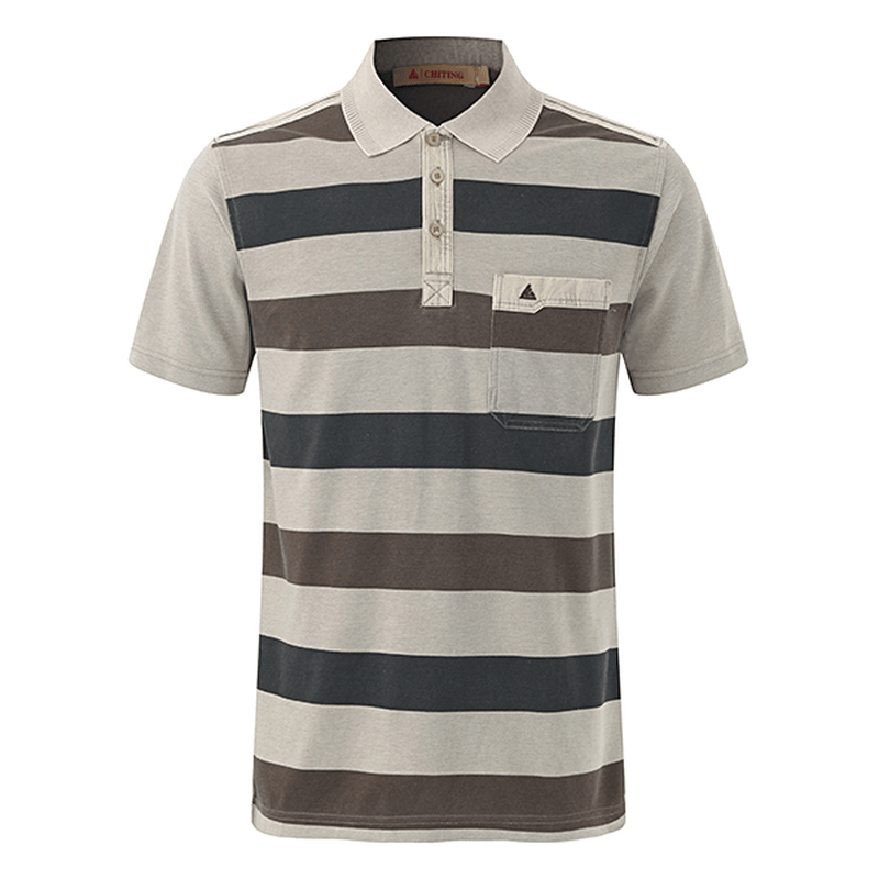 Men'S Striped Printed Soft Cotton T-Shirts Casual Turn-Down Collar Golf Shirt - MRSLM