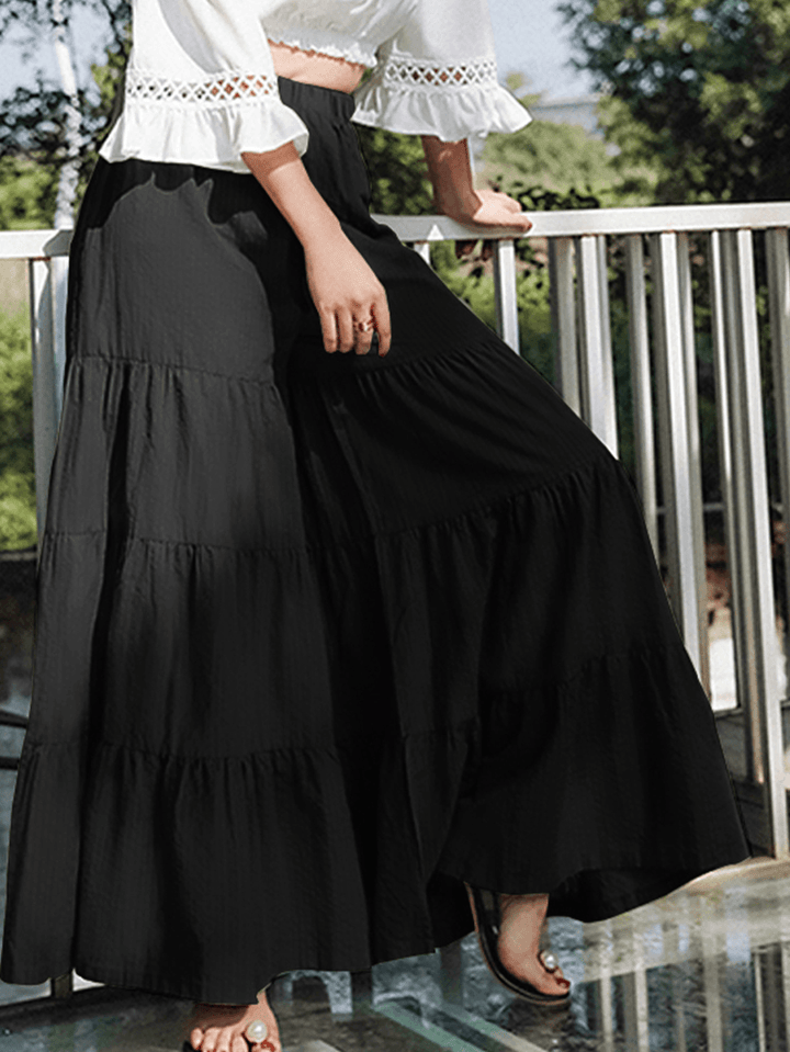 Women Flare Swing Wide Leg Pants Casual High Waist Culottes Skirt - MRSLM