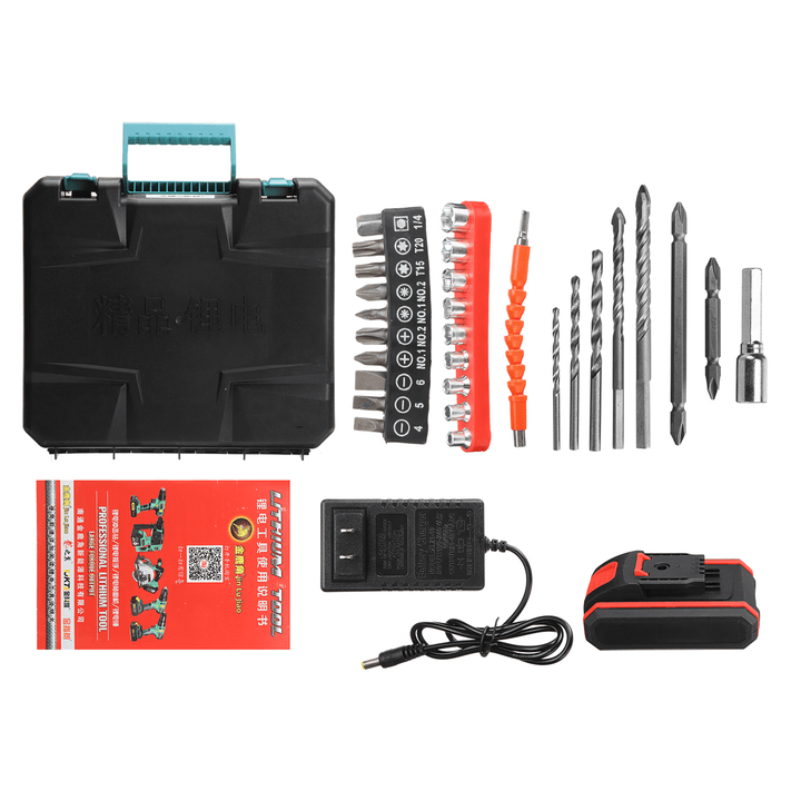 32Pcs 36VF Cordless Brushless Electric Impact Drill Rechargeable Drill Screwdriver Power Tool W/ 1/2Pcs Battery - MRSLM