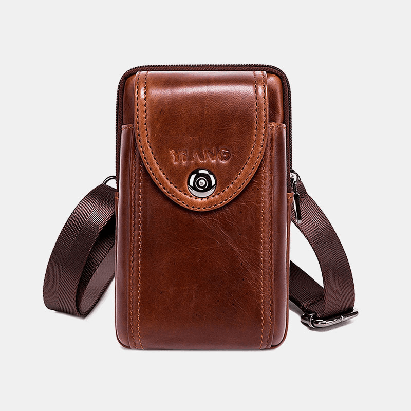 Men Genuine Leather Vintage Shoulder Bag Waist Bag Phone Bag for Business - MRSLM