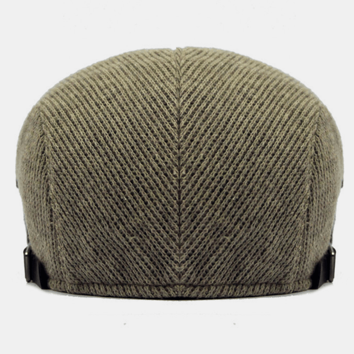 Men Wool plus Thicken Keep Warm Stripe Pattern Casual Woolen Forward Hat Beret Hat - MRSLM