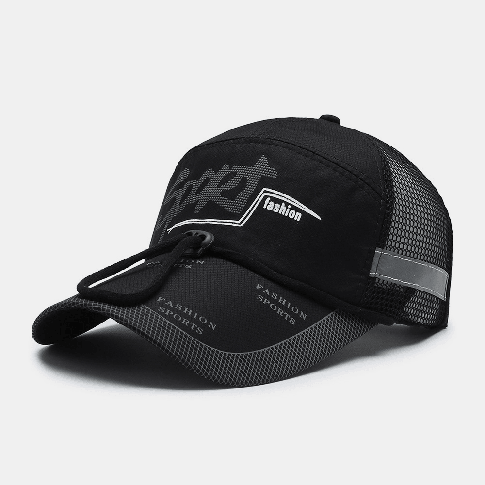 Men Plaid Mesh Breathable Baseball Caps Letter Printed Adjustable Windproof Rope Summer Outdoor Cycling Sunshade Trucker Hat - MRSLM