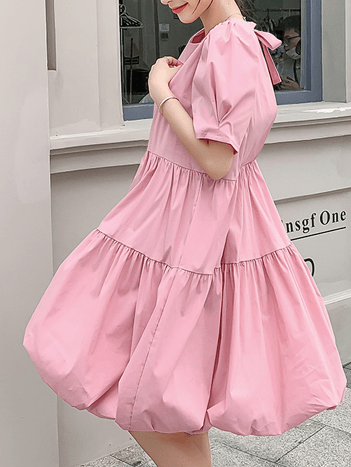 Leisure Short Sleeve Pleating Loose Summer Dress - MRSLM