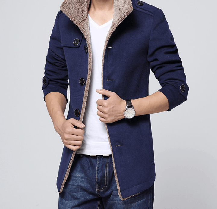 Slim-Fit plus Velvet Men'S Coat Korean Men'S Windbreaker Lamb Wool Men'S Woolen Cloth - MRSLM